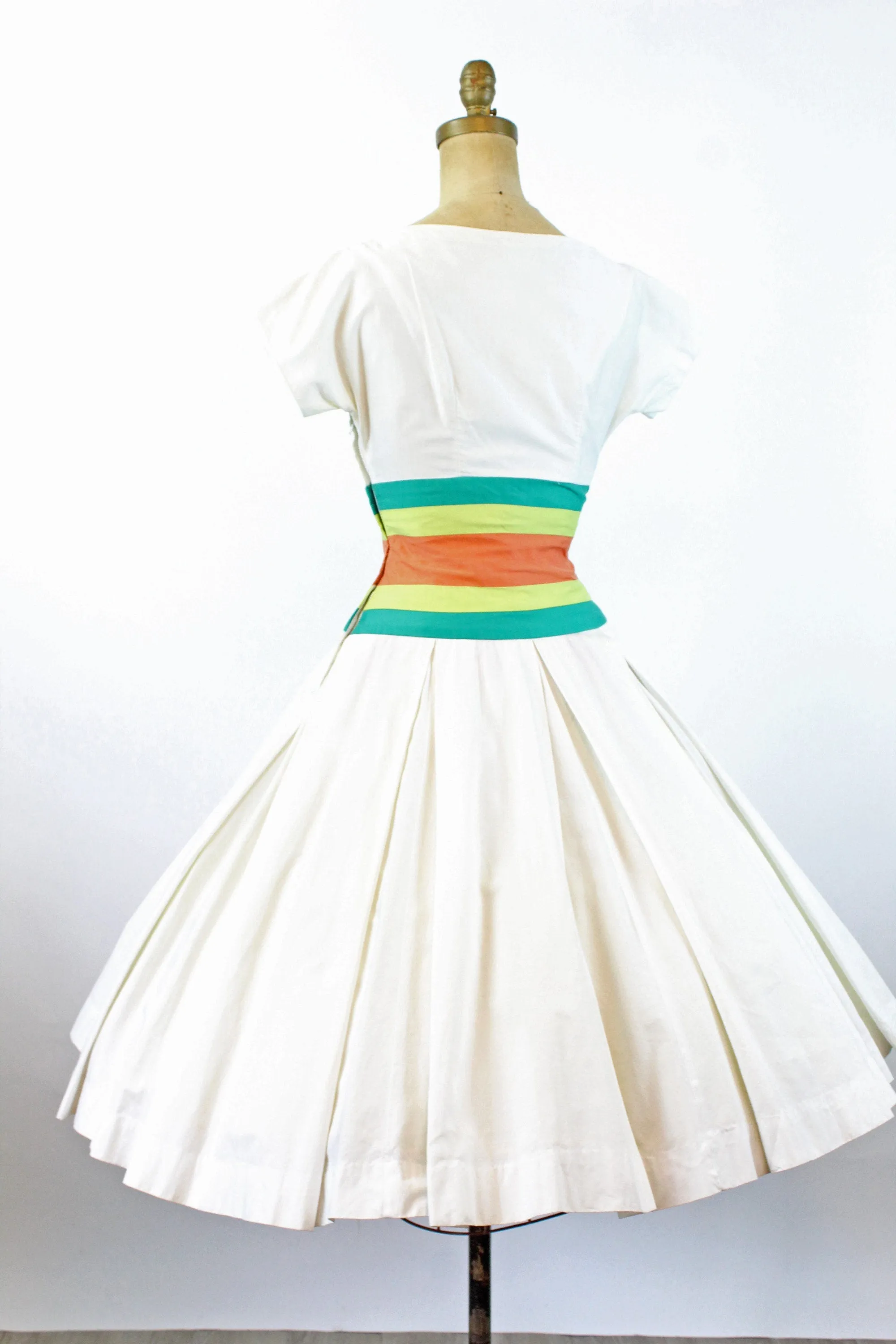 1950s STRIPE waistband COTTON dress xs | new spring
