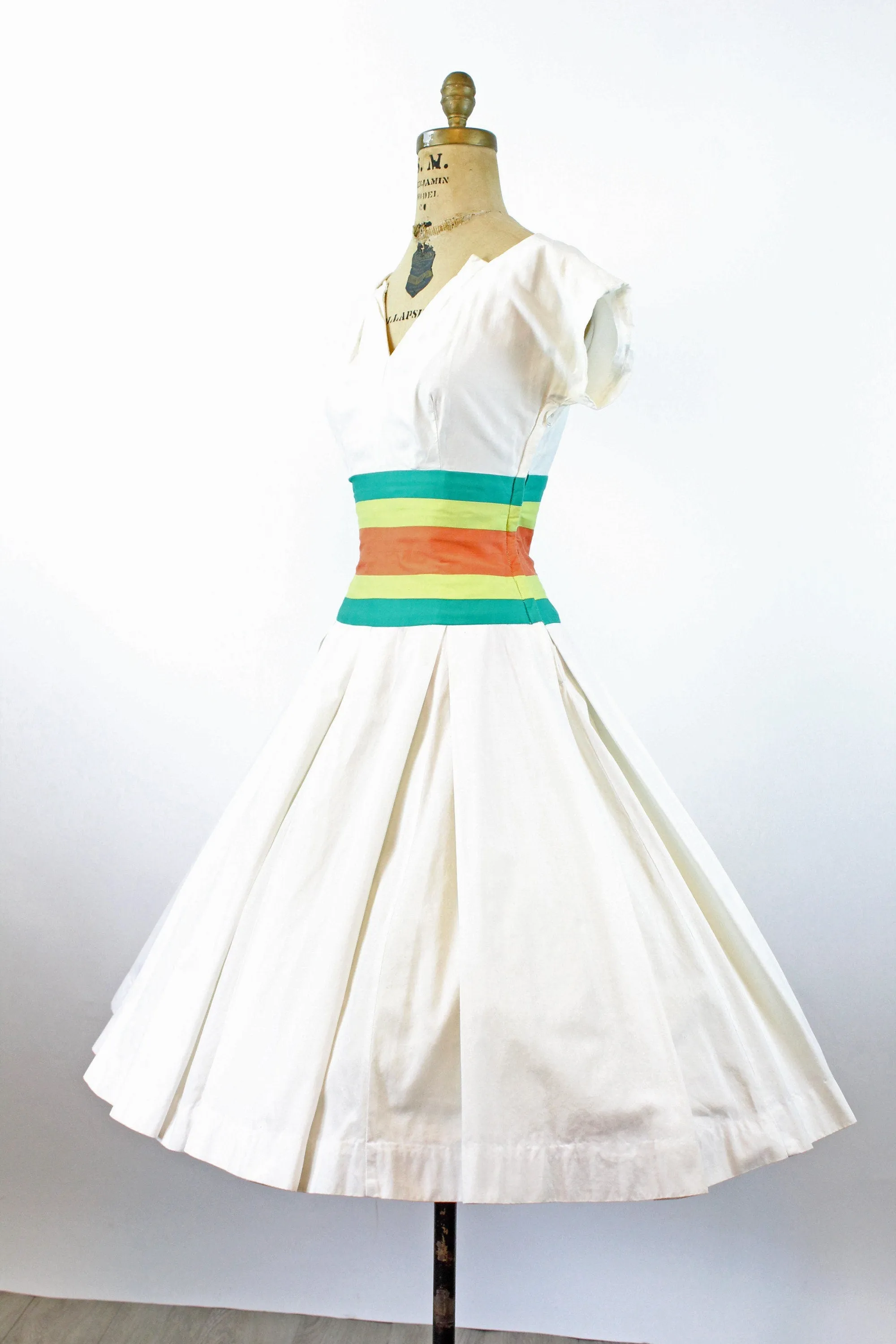 1950s STRIPE waistband COTTON dress xs | new spring