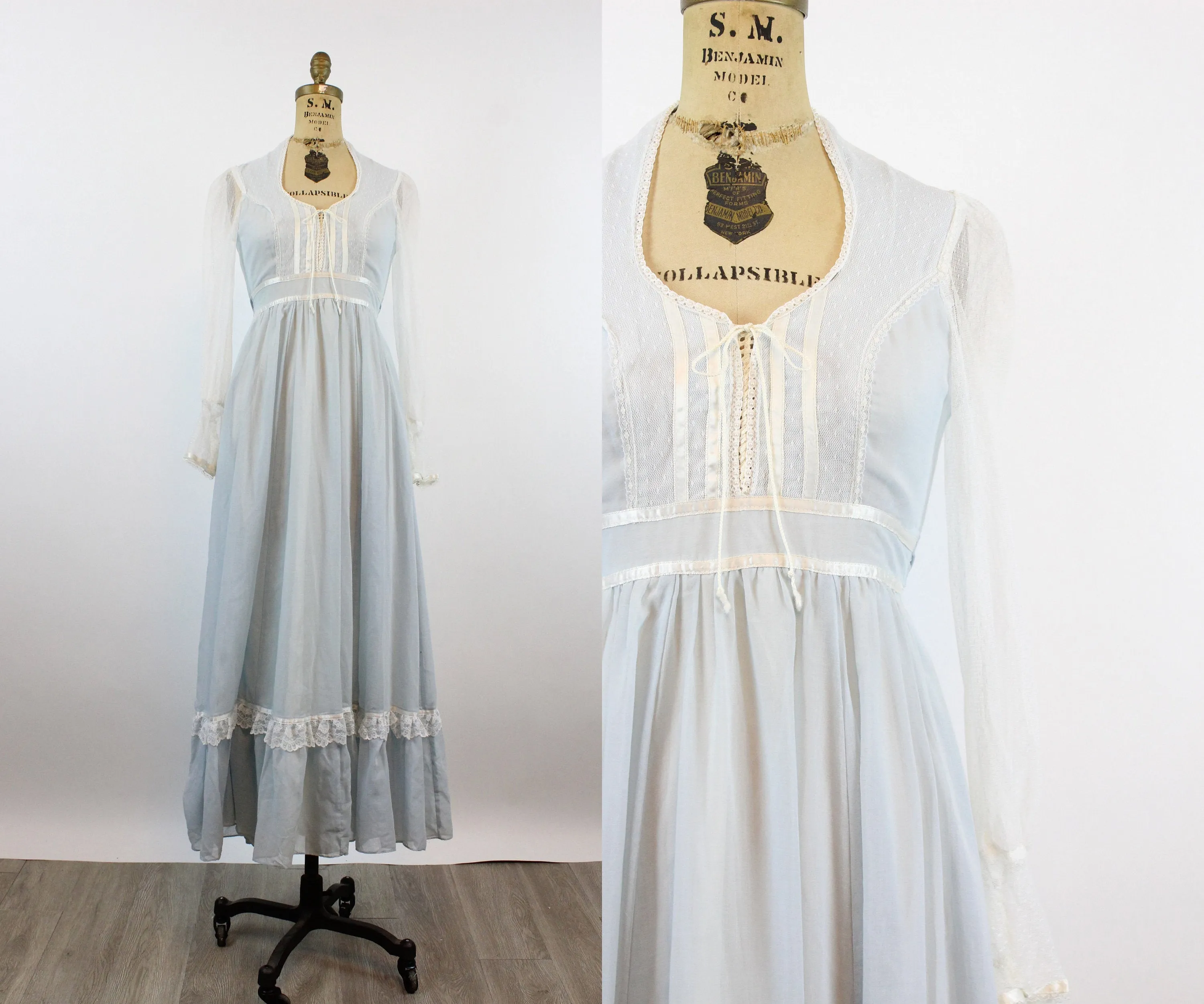 1970s Gunne Sax CORSET blue maxi dress xxs | new spring