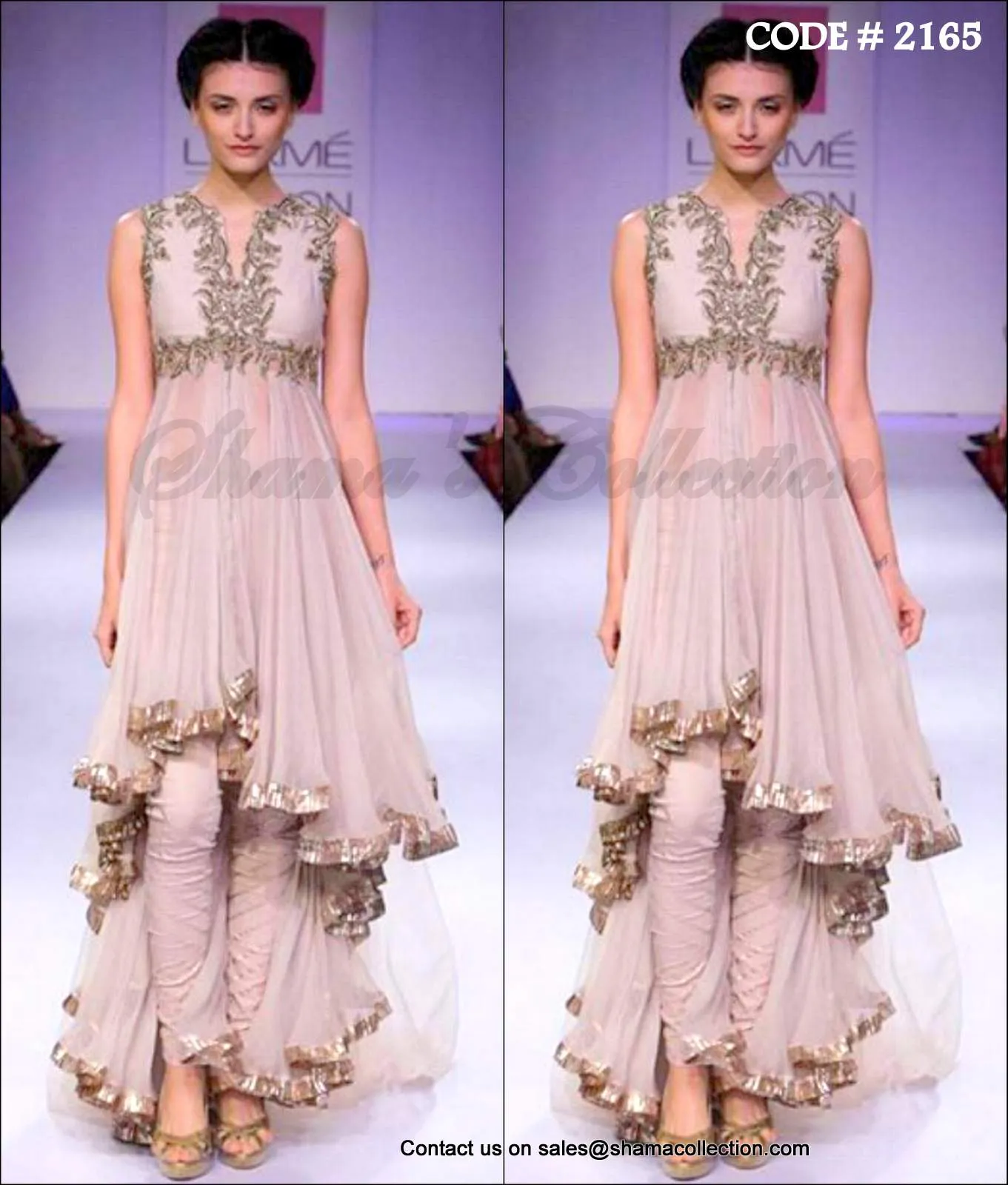 2165 Designer hi-low anarkali in blush Outfit Sets