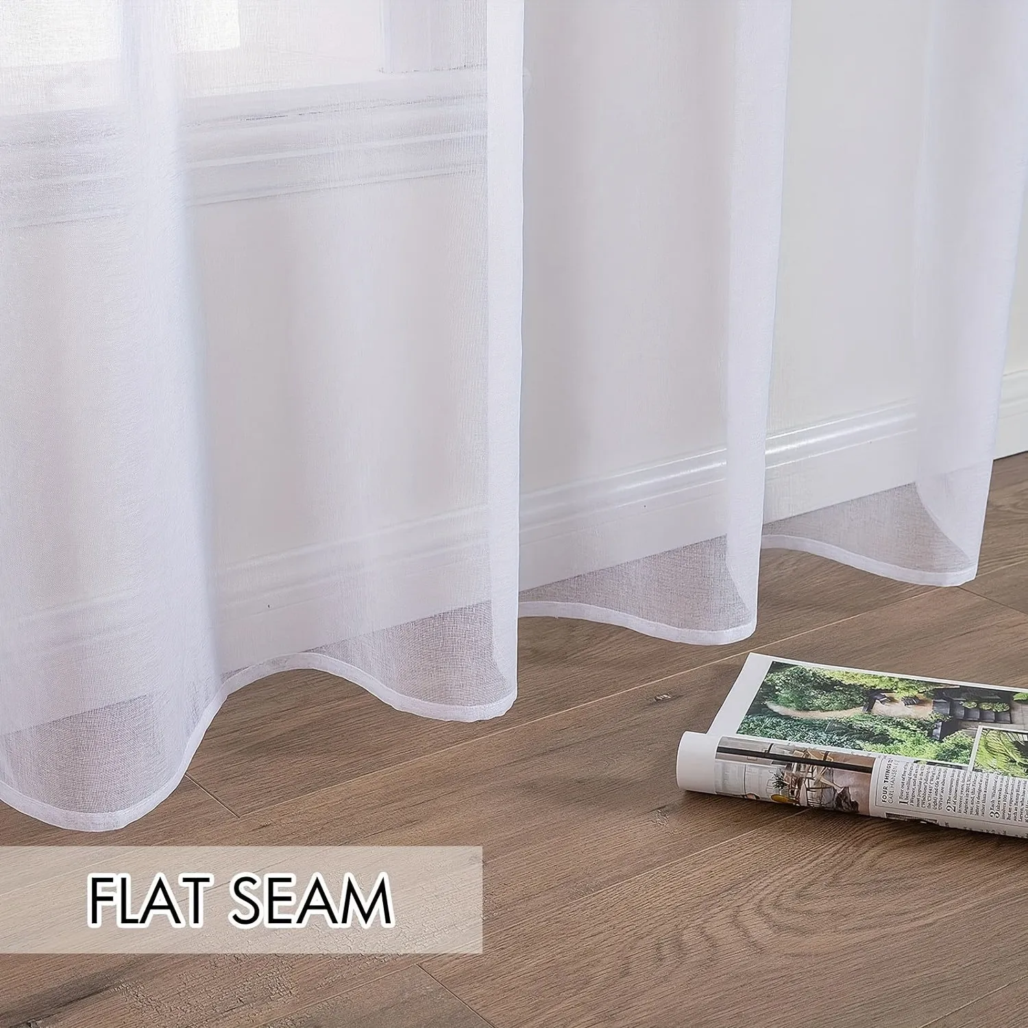 2pc White Semi- Sheer Curtains For Living Room, Bedroom, And Kitchen Soft Voile Tulle Window Curtain With Grommet Top For Living Room Office Home Decor