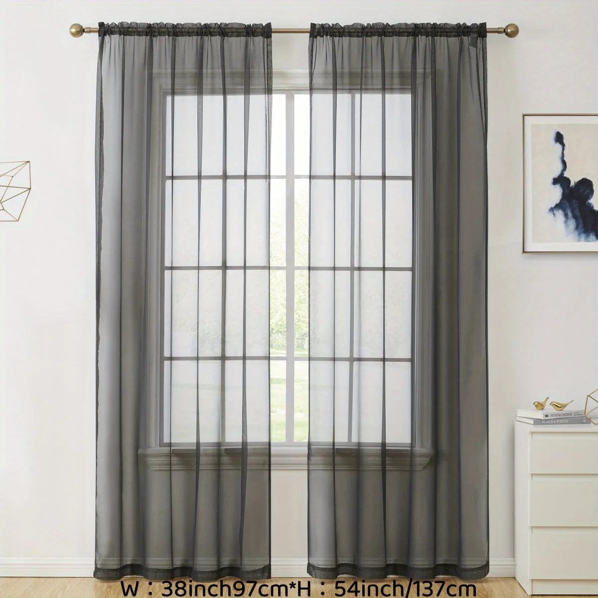 2pcs Sheer Curtain Voile Window Treatment Rod Pocket Curtain Panels For Kitchen, Bedroom And Living Room Home Decor
