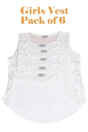 6 Pack Girls Plain White 100% Cotton Vest