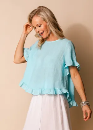 Alessia Linen Top in Aqua Mist