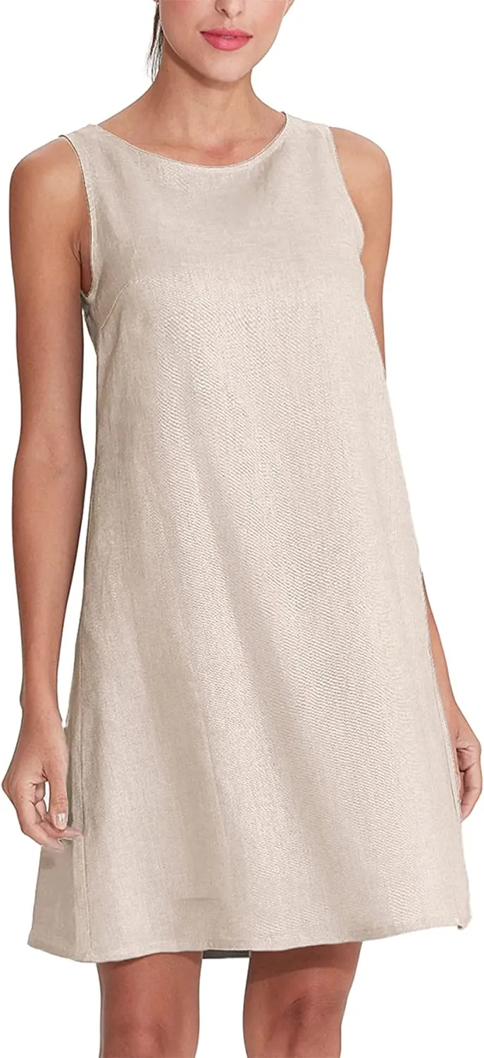 Amazhiyu Women's Linen Sleeveless Shift Dress with Pockets
