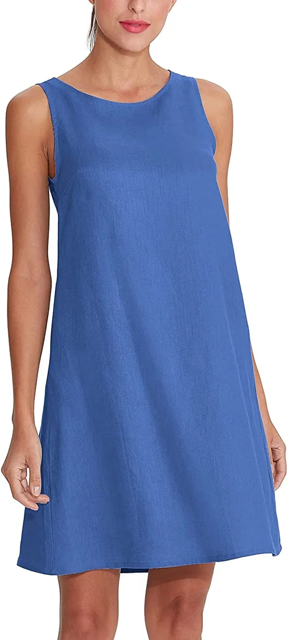 Amazhiyu Women's Linen Sleeveless Shift Dress with Pockets