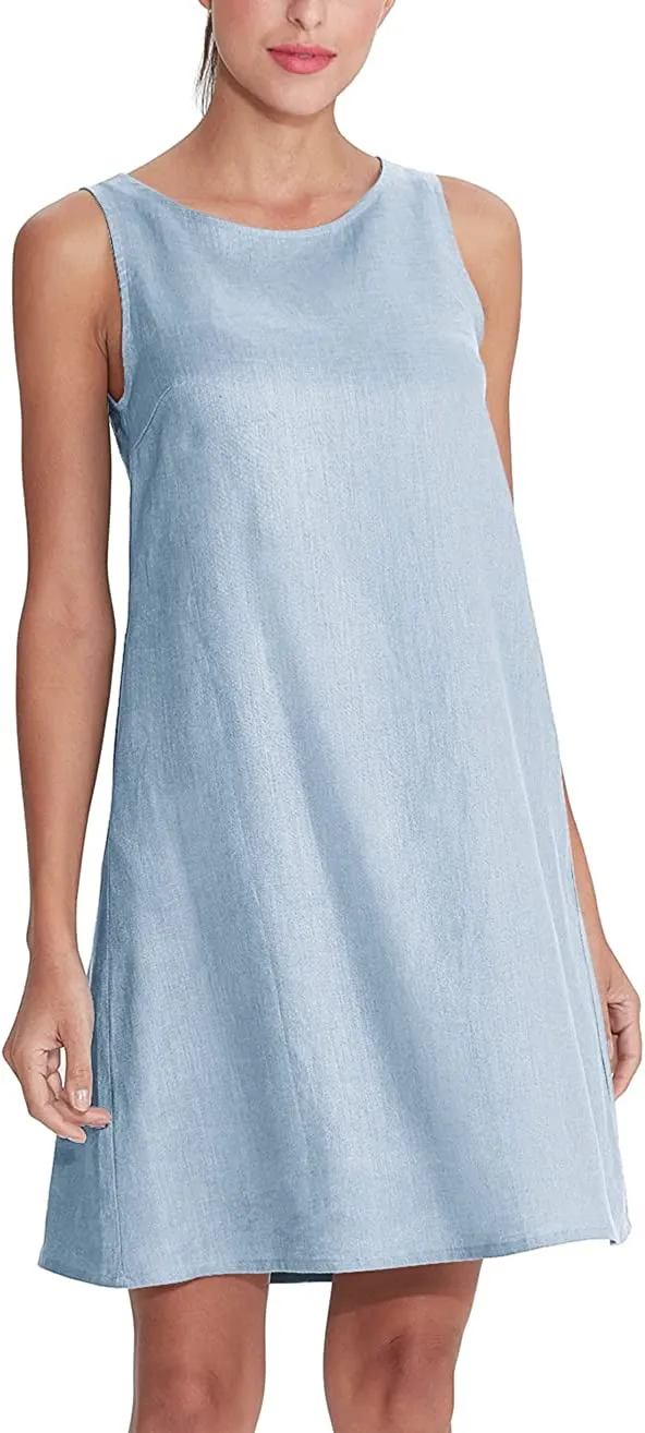 Amazhiyu Women's Linen Sleeveless Shift Dress with Pockets