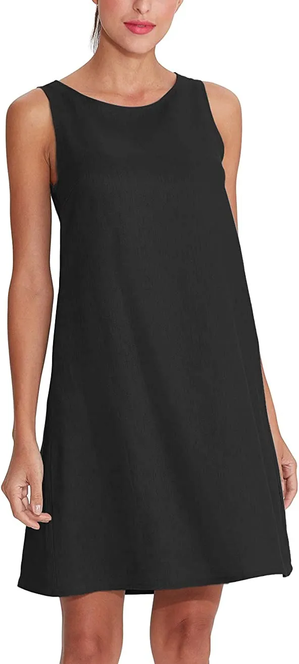 Amazhiyu Women's Linen Sleeveless Shift Dress with Pockets