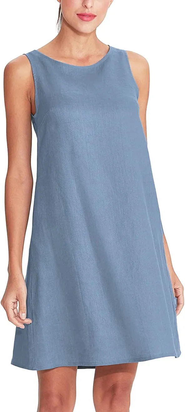 Amazhiyu Women's Linen Sleeveless Shift Dress with Pockets
