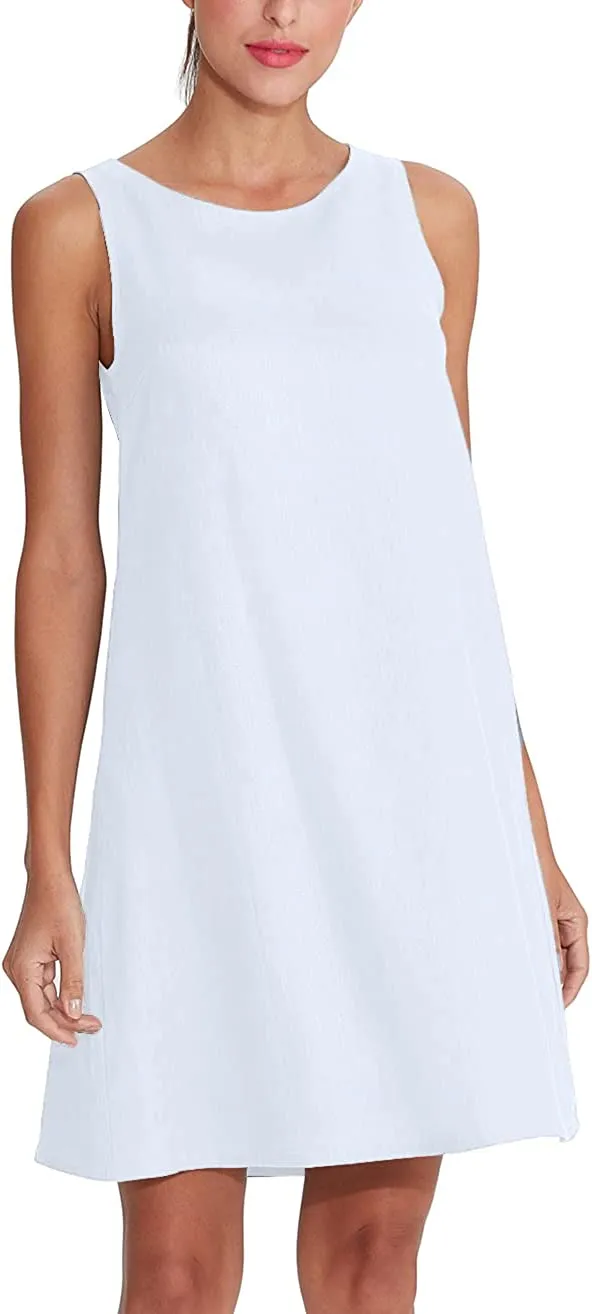 Amazhiyu Women's Linen Sleeveless Shift Dress with Pockets