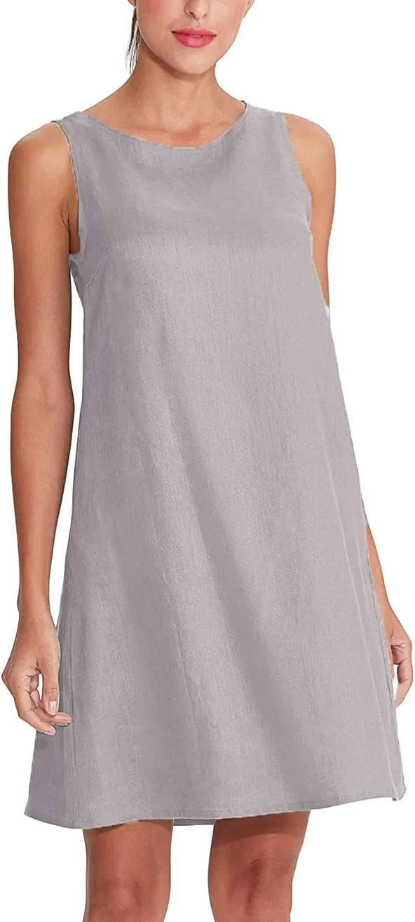 Amazhiyu Women's Linen Sleeveless Shift Dress with Pockets