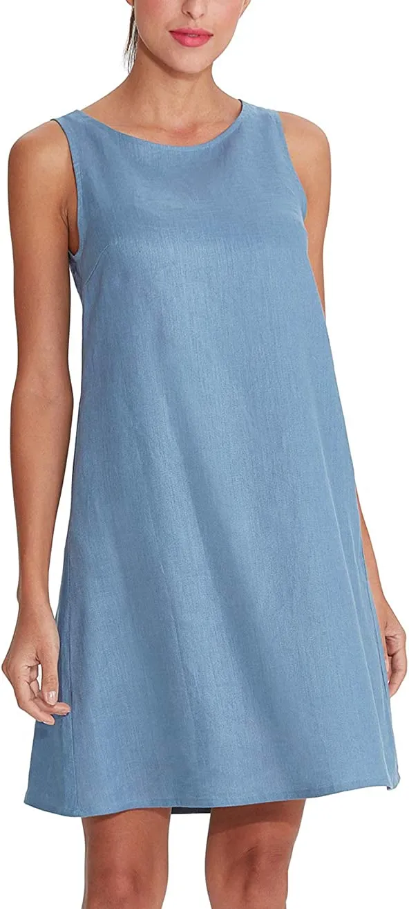 Amazhiyu Women's Linen Sleeveless Shift Dress with Pockets