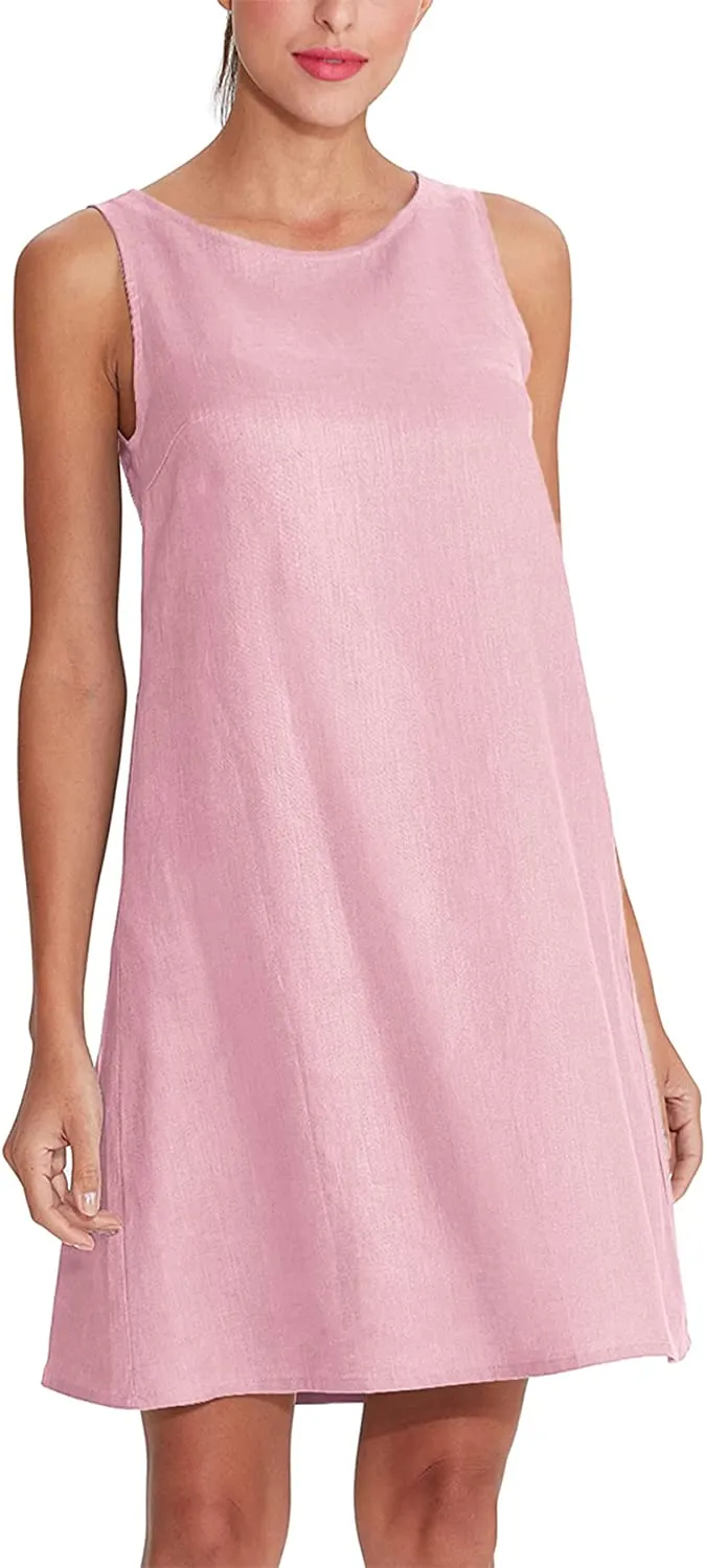 Amazhiyu Women's Linen Sleeveless Shift Dress with Pockets