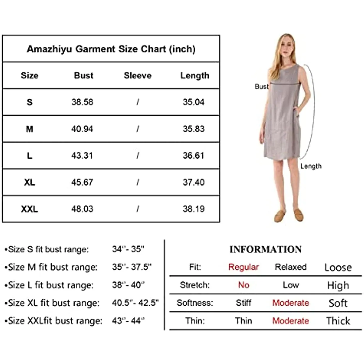 Amazhiyu Women's Linen Sleeveless Shift Dress with Pockets