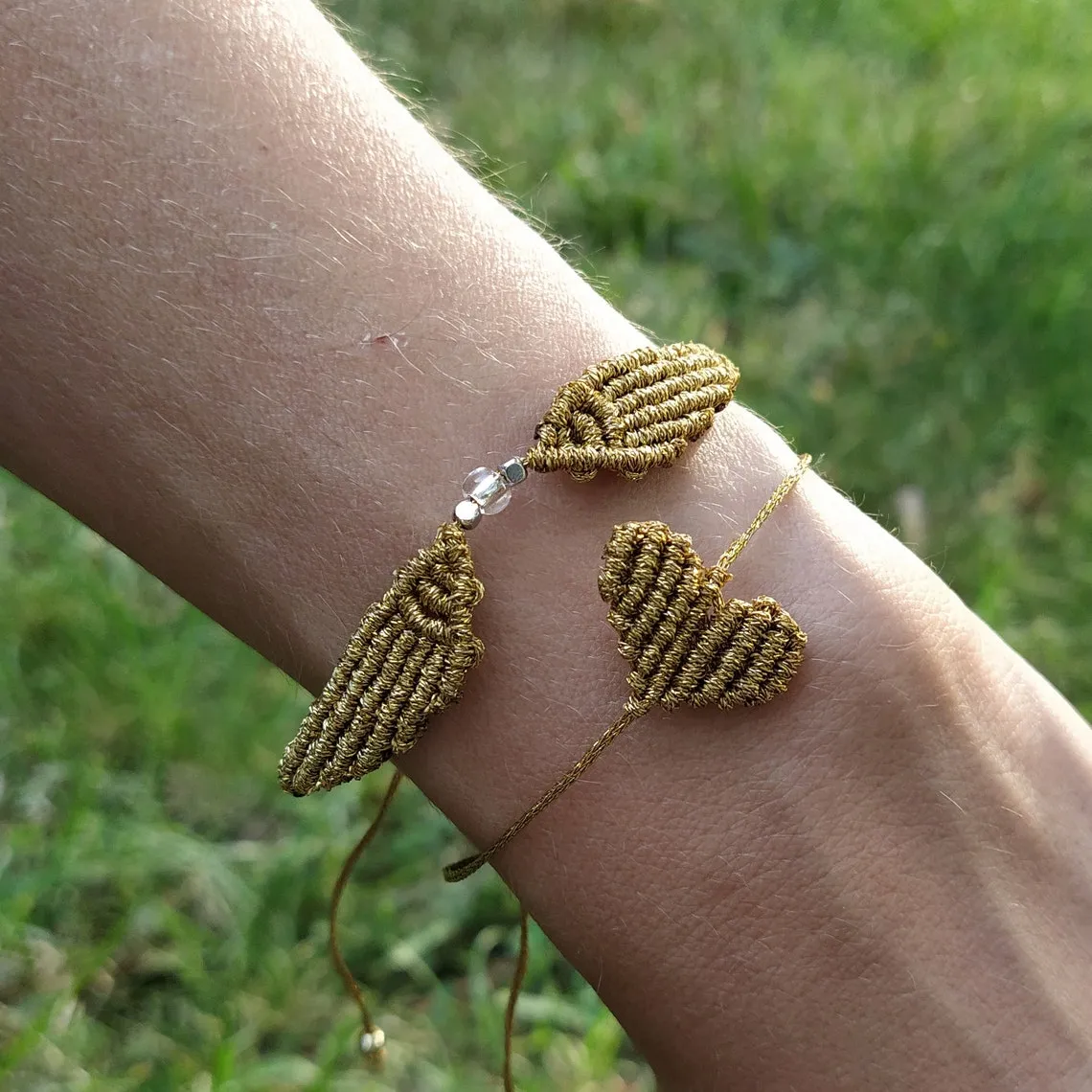 Angel Wing and Heart Knitting Bracelet - Knitting Angel Wristband, Angel and Heart Macrame Bracelet