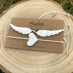 Angel Wing and Heart Knitting Bracelet - Knitting Angel Wristband, Angel and Heart Macrame Bracelet
