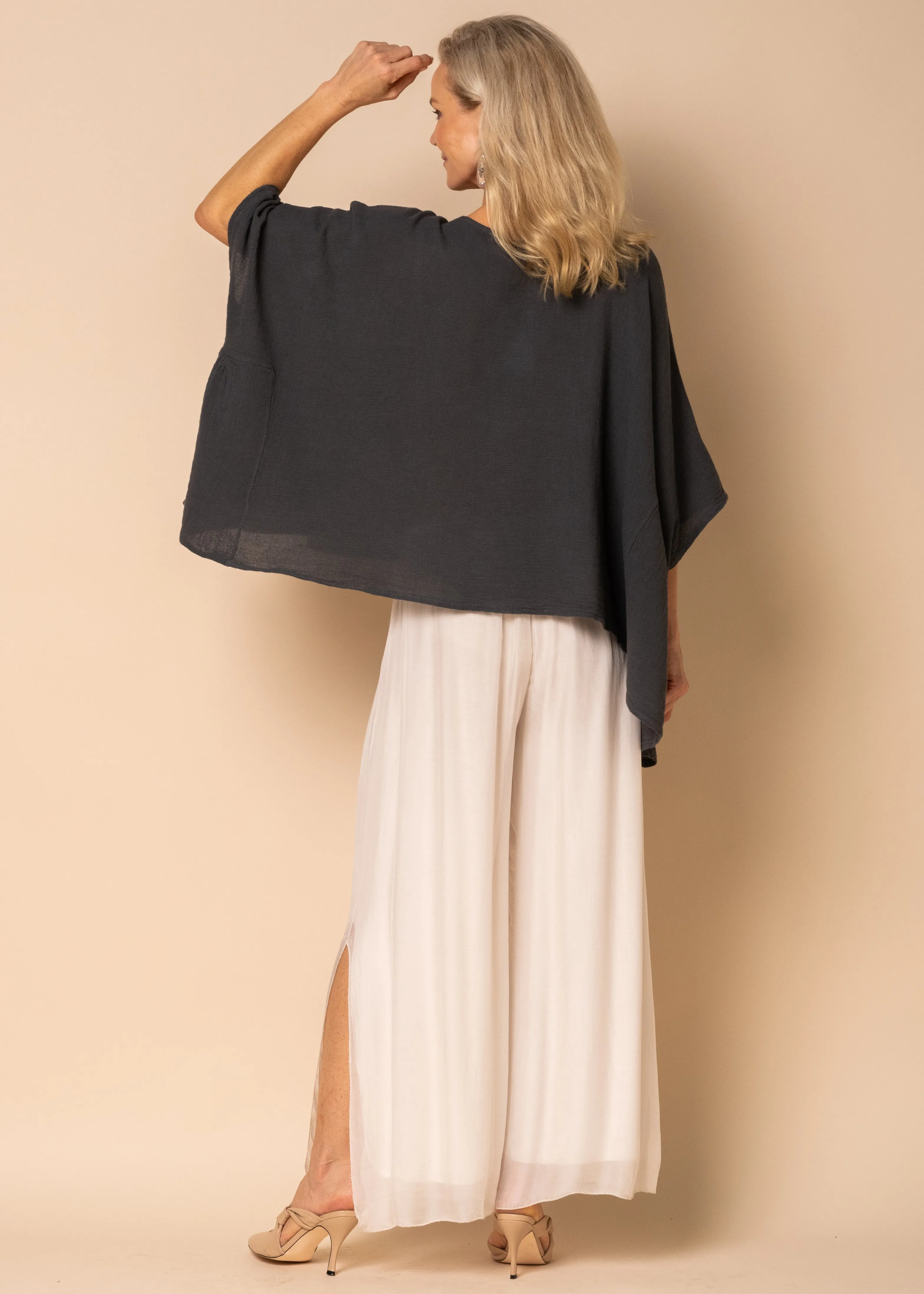 Anika Linen Top in Granite