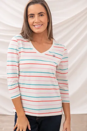 Ariana Top - Coral Teal Stripe
