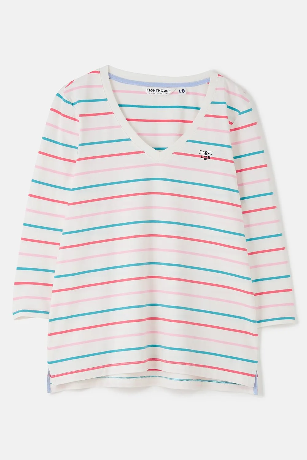 Ariana Top - Coral Teal Stripe