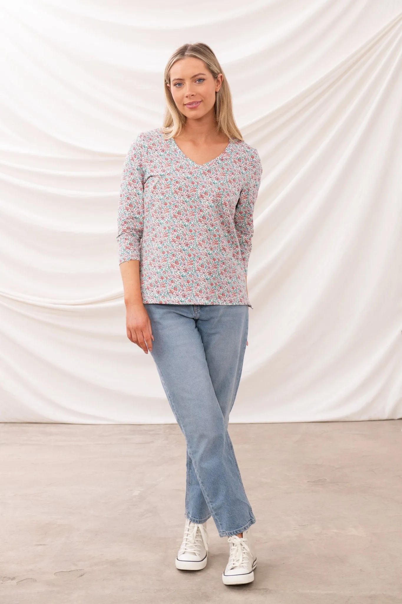 Ariana Top - Coral Teal Stripe