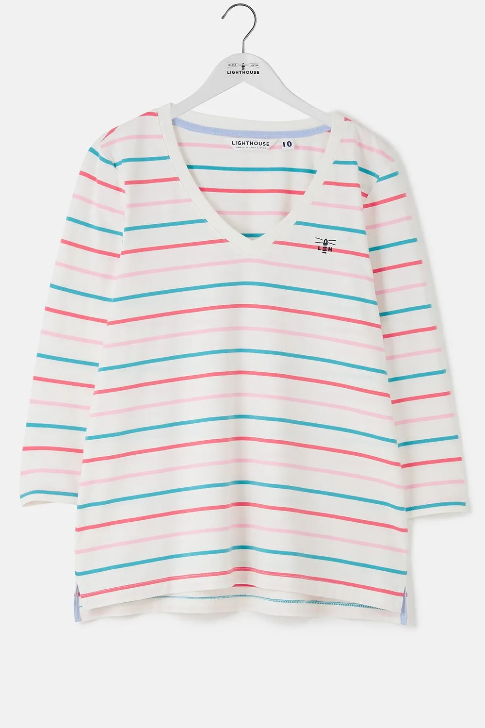 Ariana Top - Coral Teal Stripe