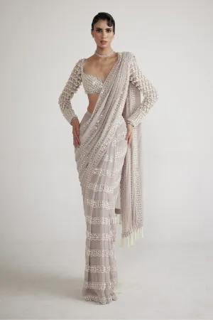 Ash Pink Chandelier Pearl Drop Saree Set
