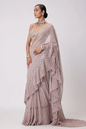 Ash Pink Frill Saree Set