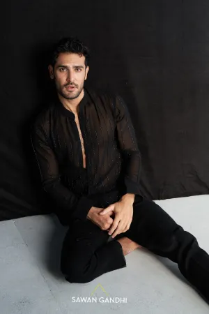 Black cutdana stripes shirt