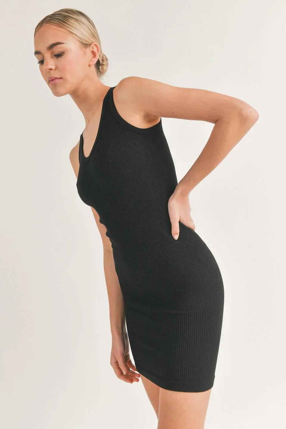 Black Essential Ribbed Seamless Mini Dress