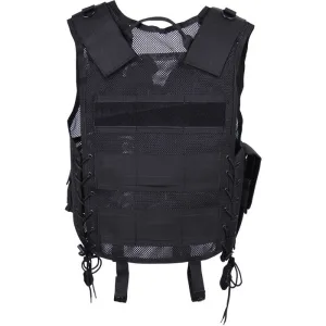 Black - Quick Draw Tactical Vest - Adjustable One Size - with Pouches & Holster