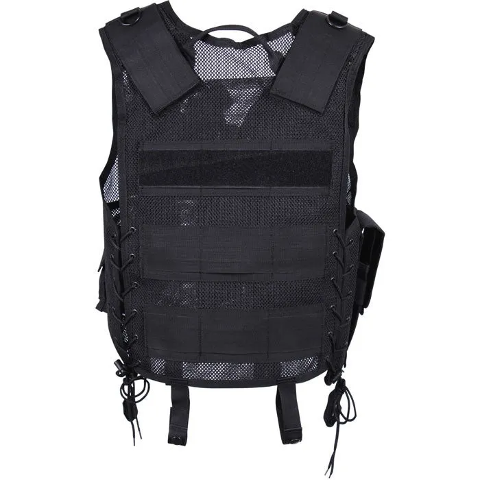 Black - Quick Draw Tactical Vest - Adjustable One Size - with Pouches & Holster