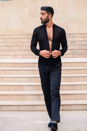Black vertical cutdana shirt