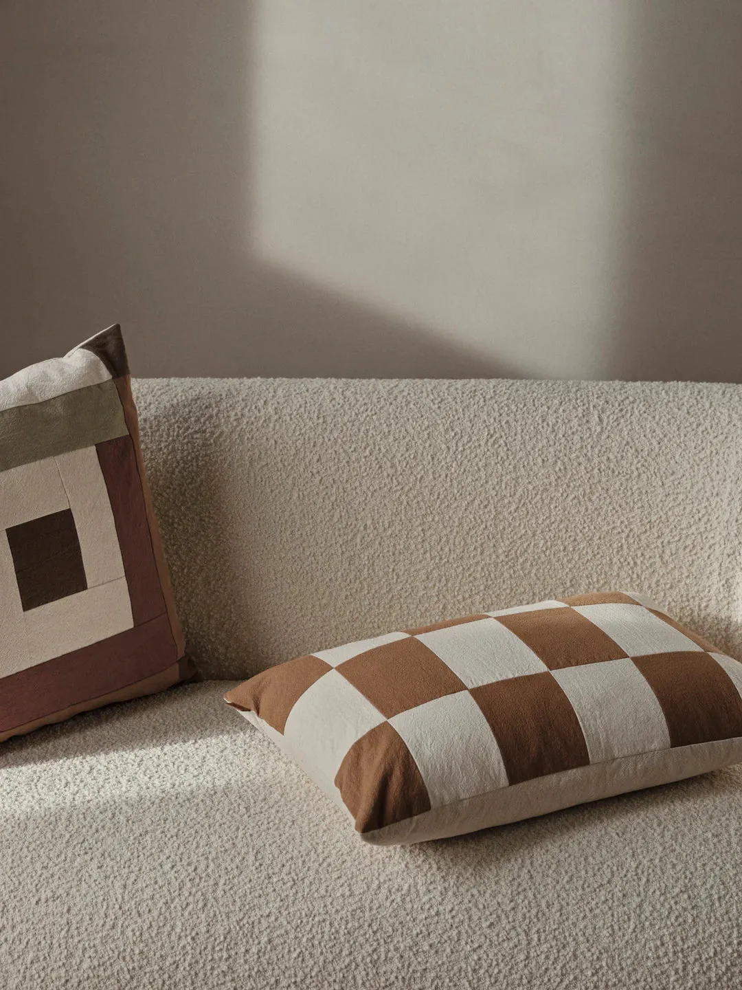 Border Patchwork Cushion - Dark Sage/Red Brown