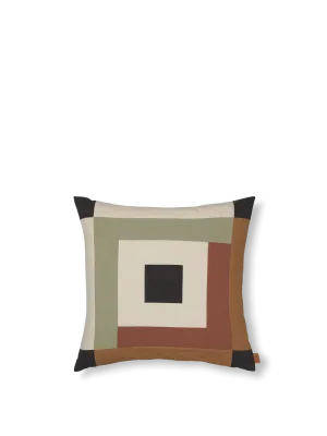 Border Patchwork Cushion - Dark Sage/Red Brown