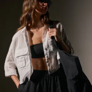 Cargo Pocket Cropped Shirt - White
