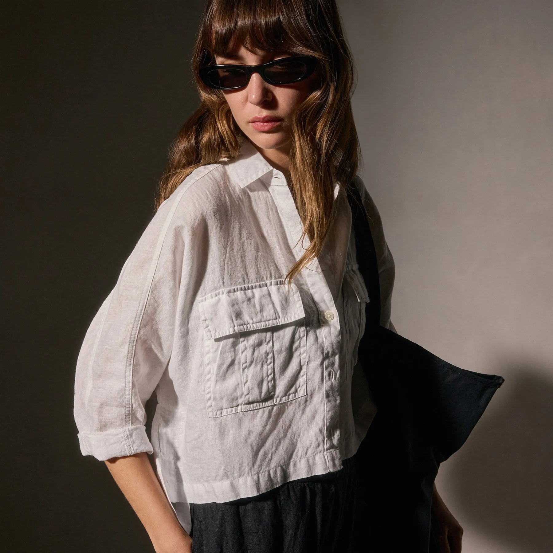 Cargo Pocket Cropped Shirt - White
