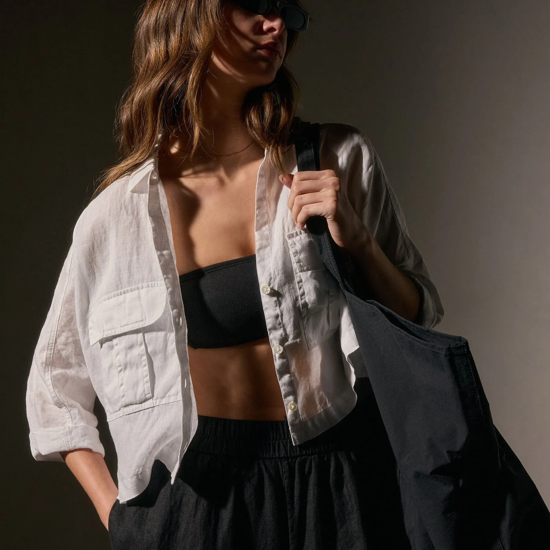 Cargo Pocket Cropped Shirt - White