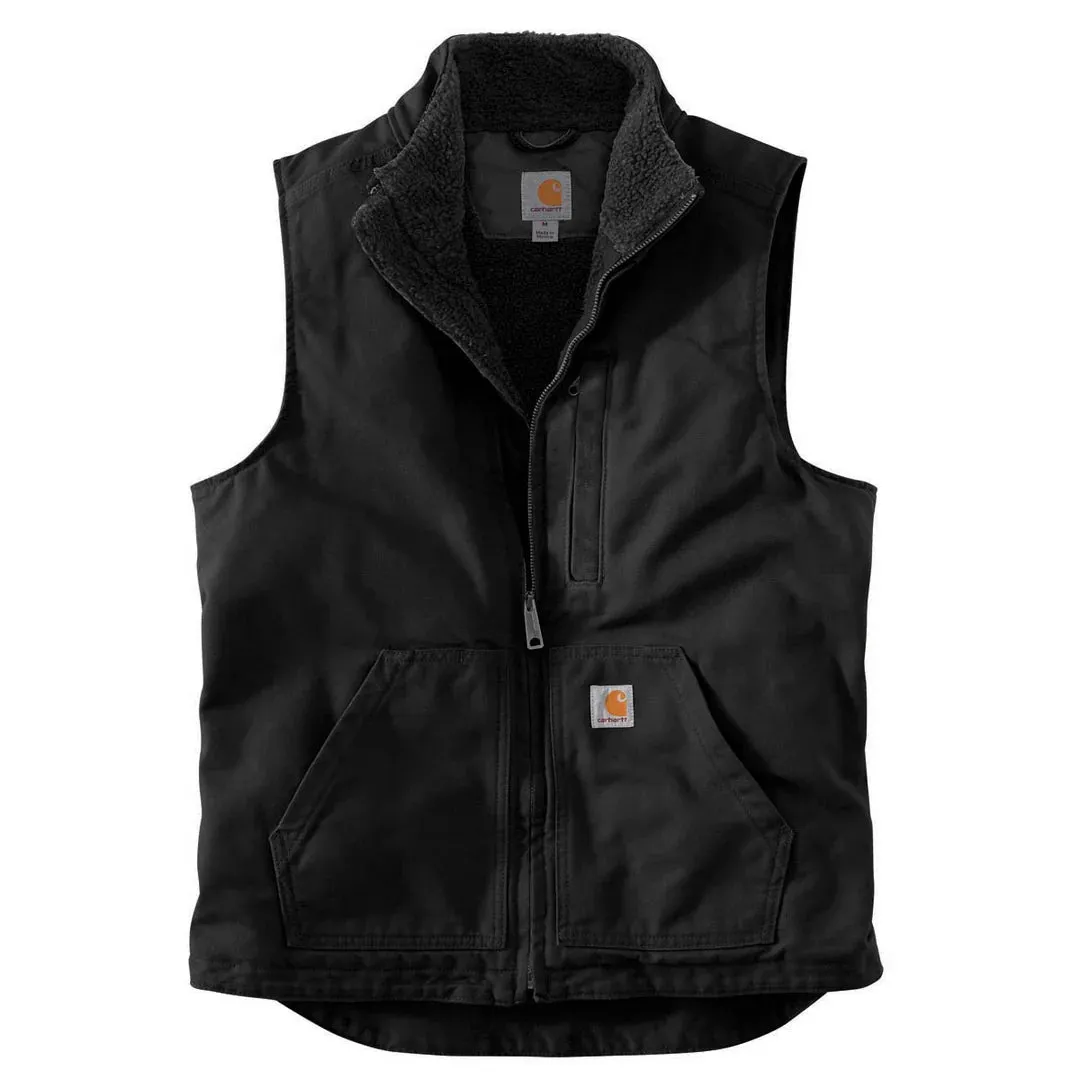 Carhartt Men's Loose Fit Washed Duck Sherpa-Lined Mock Neck Vest