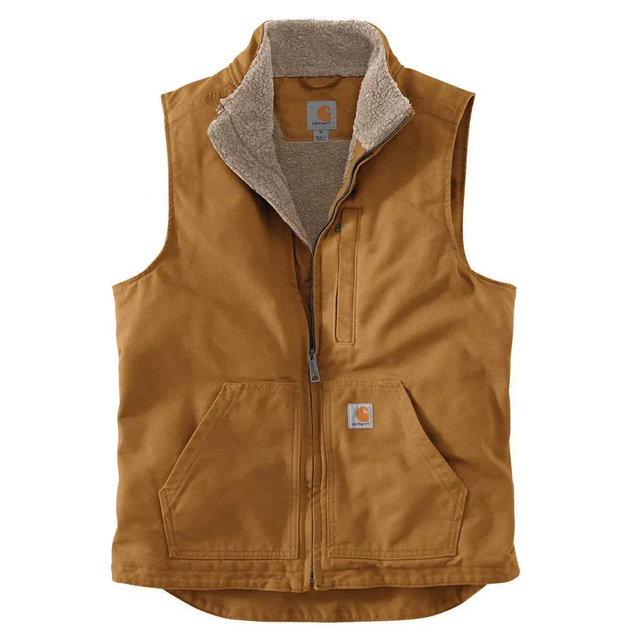 Carhartt Men's Loose Fit Washed Duck Sherpa-Lined Mock Neck Vest