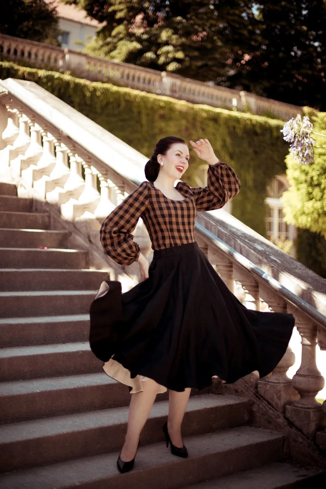 Carmen Top, Long Sleeve, Brown Checkers