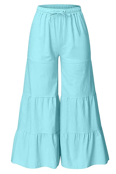 Casual Solid Patchwork Frenulum Loose Wide Leg Patchwork Bottoms(4 Colors)