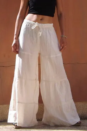 Casual Solid Patchwork Frenulum Loose Wide Leg Patchwork Bottoms(4 Colors)