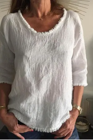 Casual Solid Patchwork U Neck Tops(4 Colors)