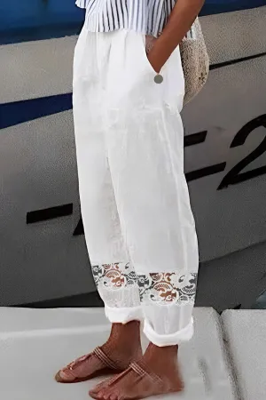Casual Street Solid Lace Patchwork Straight Mid Waist Harlan Patchwork Bottoms