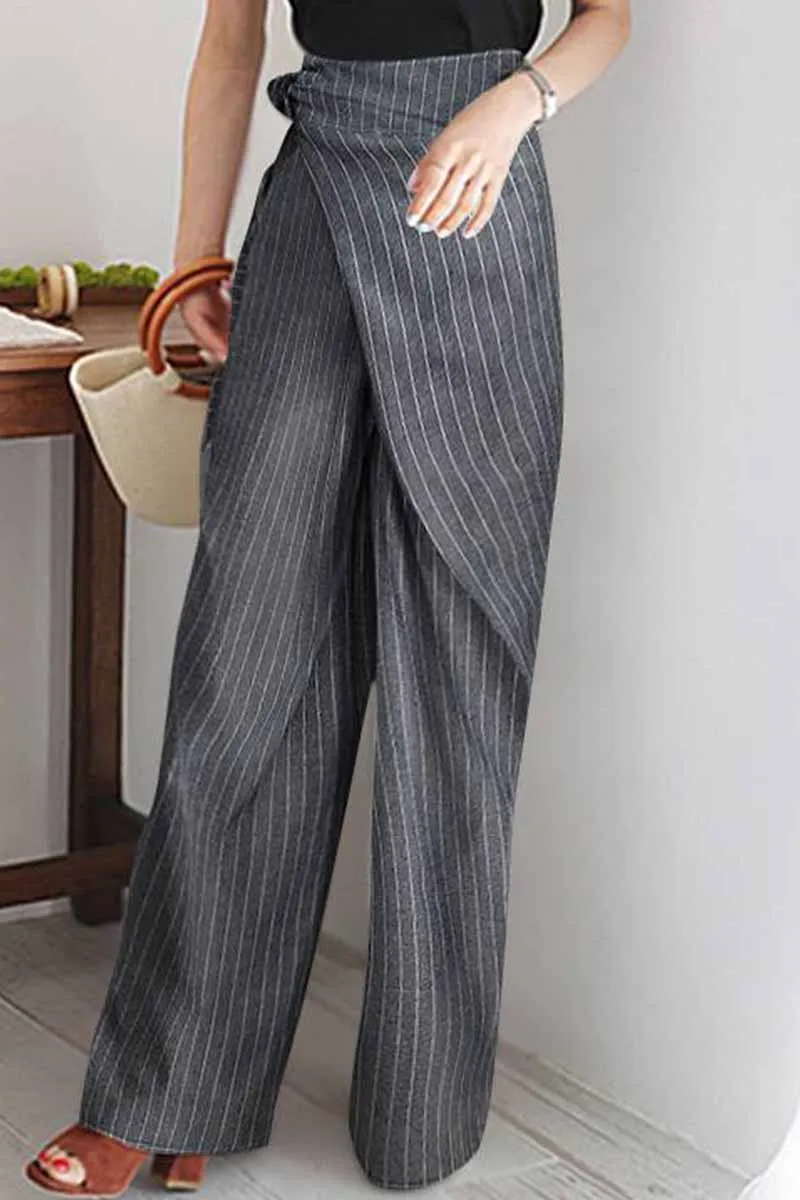 Casual Striped Patchwork Loose High Waist Wide Leg Bottoms