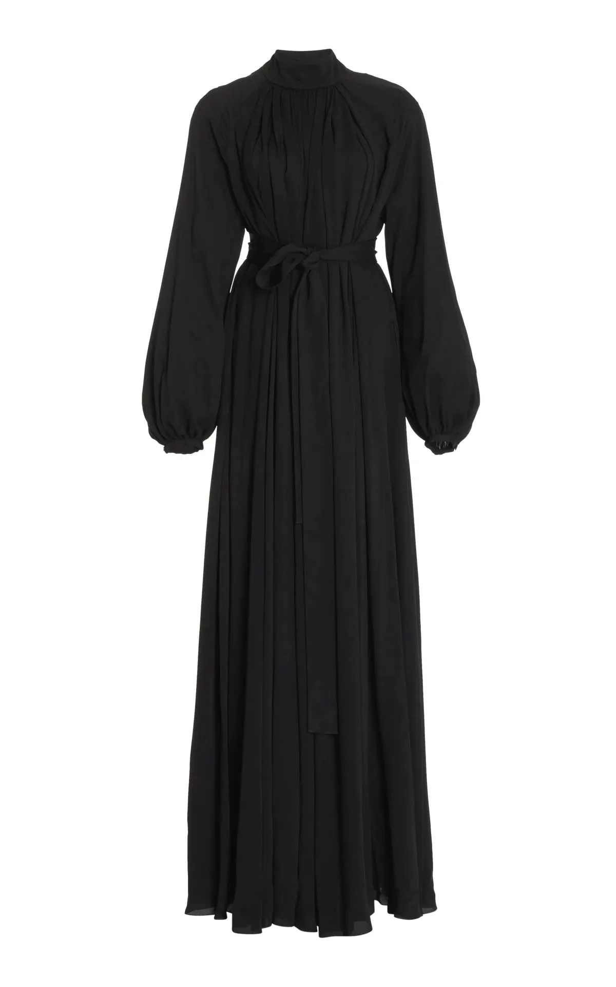 Cedric Pleated Dress in Black Silk Georgette Twill