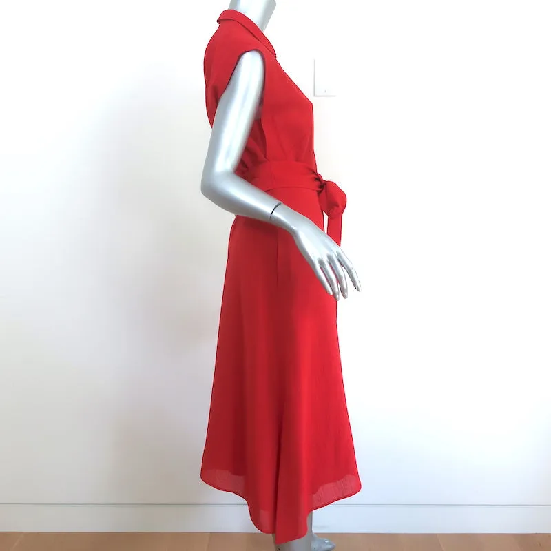 Cefinn Handkerchief Hem Shirtdress Thea Red Voile Size 6 Sleeveless Midi Dress