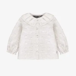 Chemise blanche à manches longues en voile de coton avec broderies, bébé || Long-sleeved white shirt in cotton veil with embroideries, baby