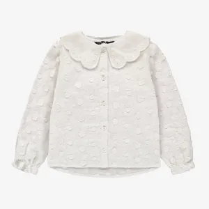 Chemise blanche à manches longues en voile de coton avec broderies, enfant || Long-sleeved white shirt in cotton veil with embroideries, child