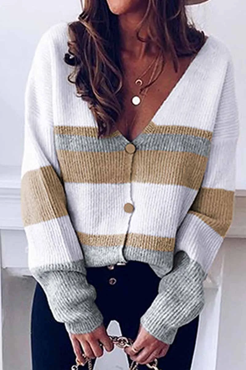 Chicindress Long Sleeve V Neck Color-Block Sweater